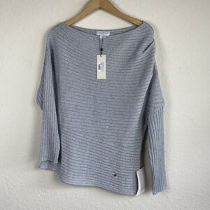 Never Fully Dressed 2XL Tilly Top Silver Knit Ribbed Asymmetric One Shoulder
